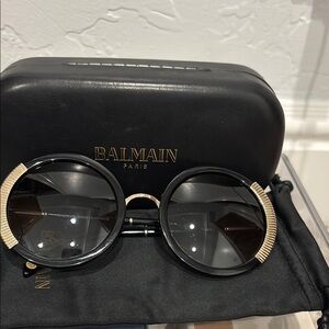 Balmain Black and Gold Round Sunglasses
